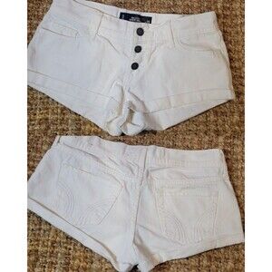 VTG Hollister Super Low Rise Micro Mini Denim Hot Shorts Y2K Slouchy White 26 3